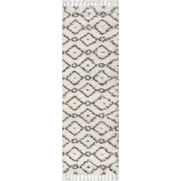 Mercer Shag Plush Tassel Moroccan Diamond Area Rug